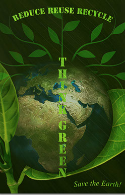 Think Green is a mock up poster to promote a cleaner, more green world. Reduce, Reuse, Recycle.